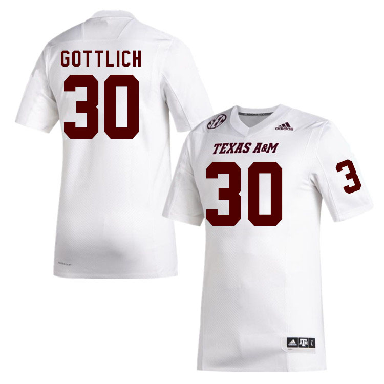 Men #30 Robert Gottlich Texas A&M Aggies College Football Jerseys Stitched Sale-White - Click Image to Close